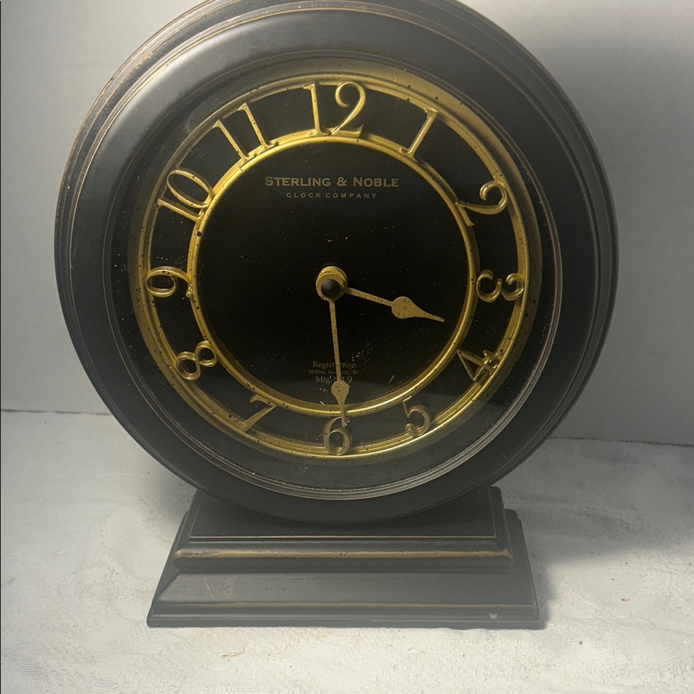 Vintage Sterling and Noble Black and Gold Clock 11 inch